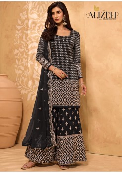 Navy Blue  Color Georgette With Santoon Inner Sharara 